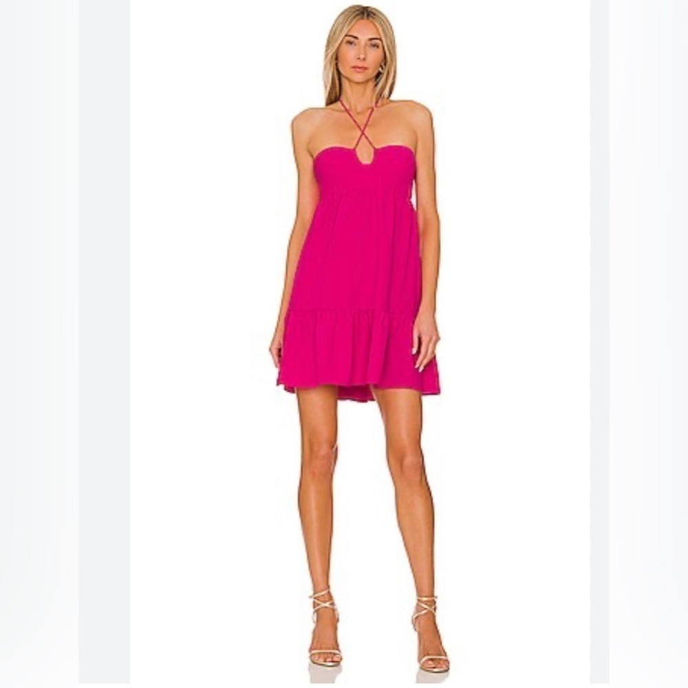 Amanda Uprichard Sz Med GRECA Hot Pink (Fuschia) Babydoll Halterk Mini Dress